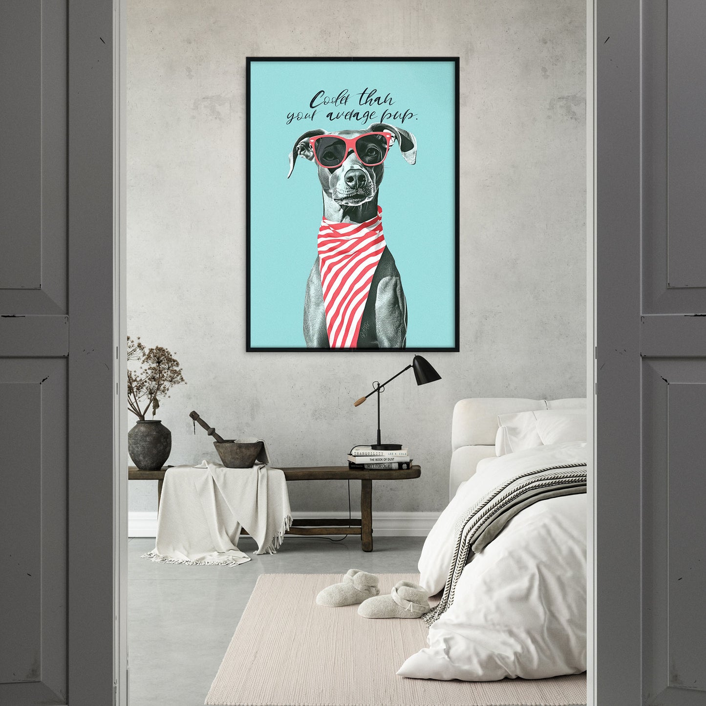 »Cooler than your average pup« arty hundposter