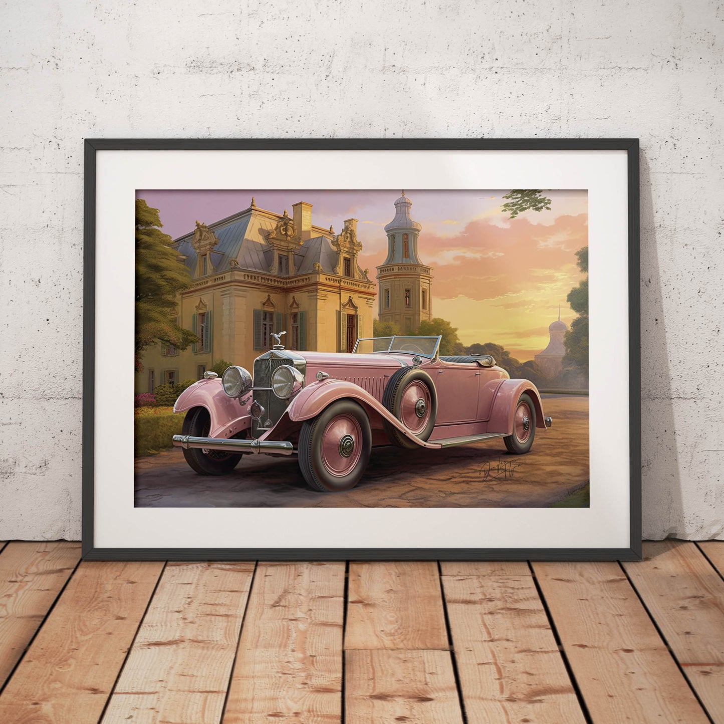 »Light pink 1920s vintage car«