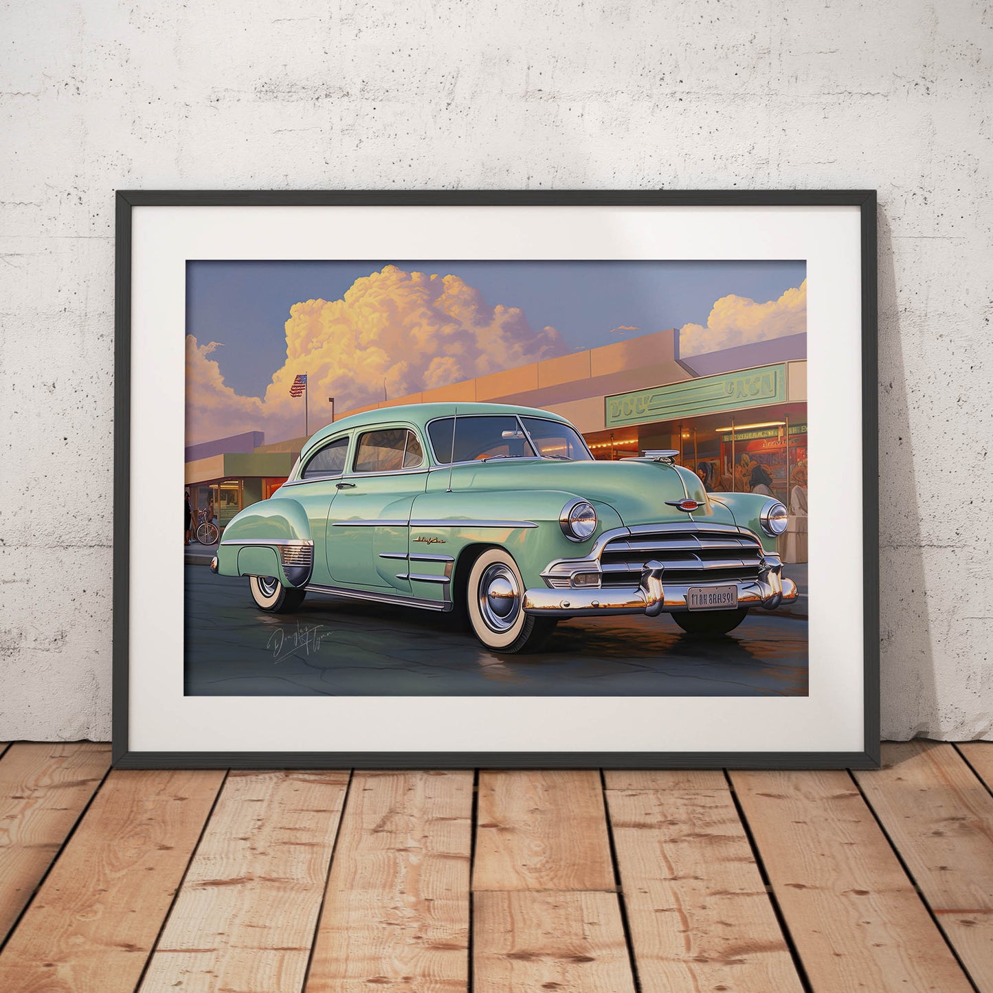 »Mint green 1940s Oldsmobile vintage car«