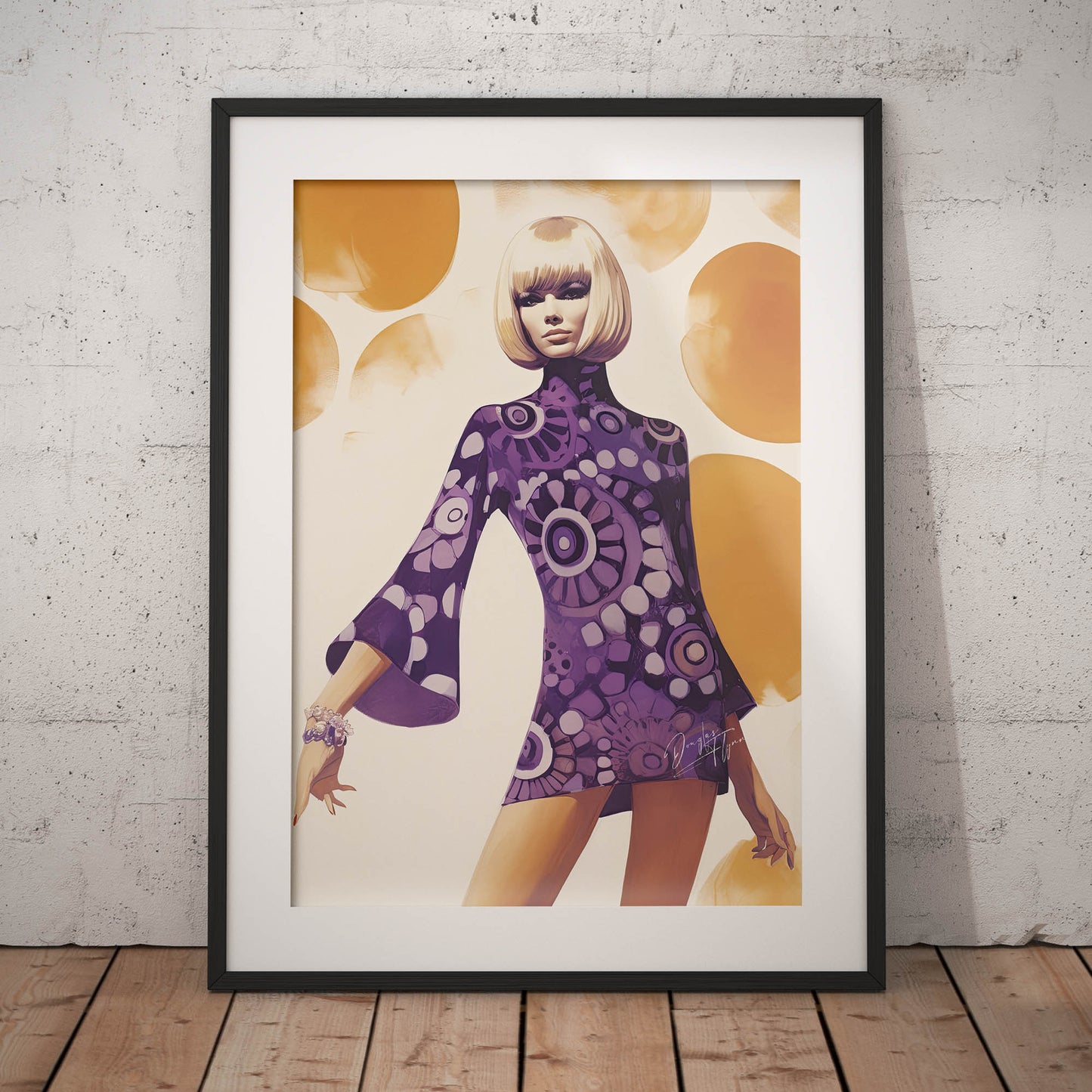»Purple Paisley Print Mini Dress, 1960s with Bell Sleeves«