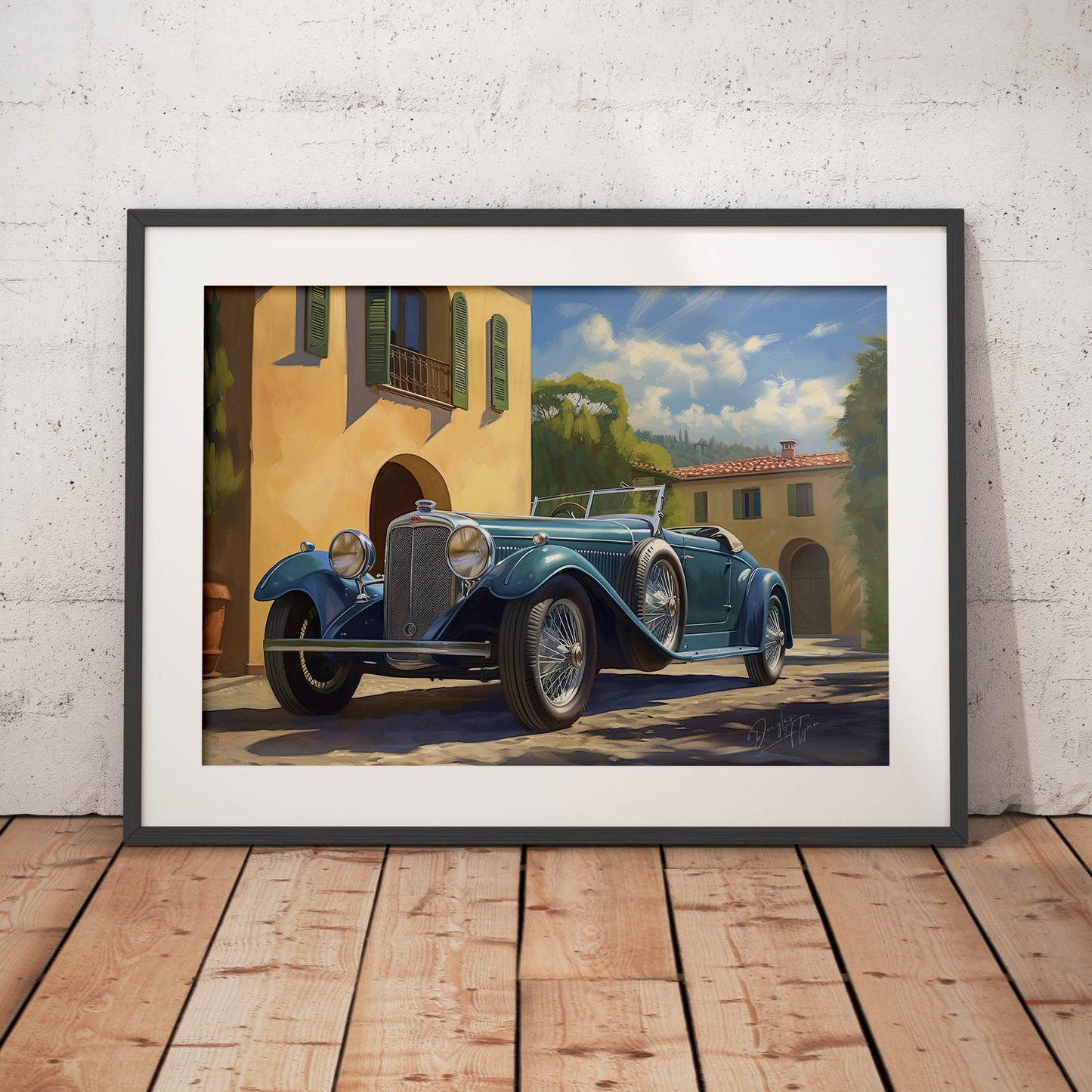 »Vibrant teal 1930s vintage car«