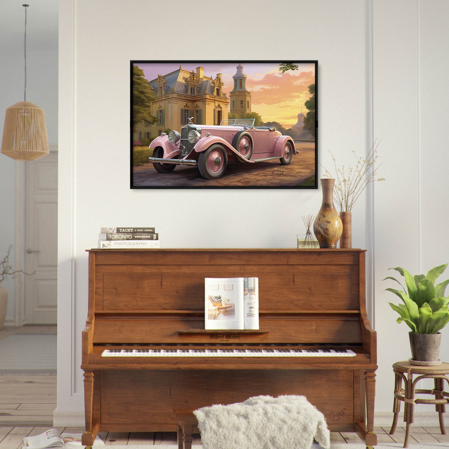 »Light pink 1920s vintage car«