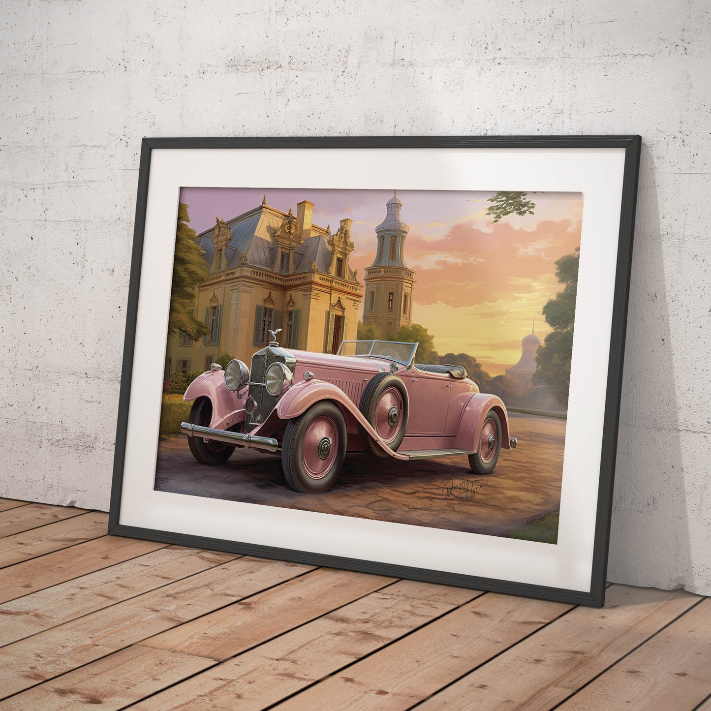 »Light pink 1920s vintage car«
