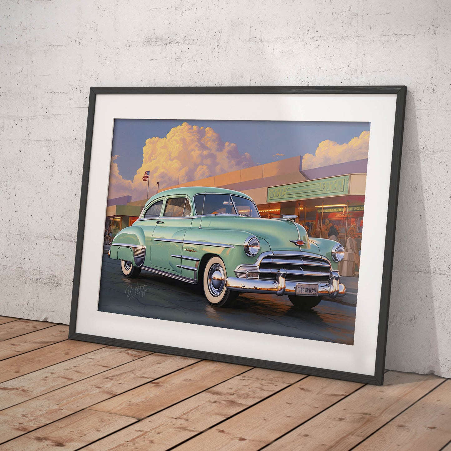»Mint green 1940s Oldsmobile vintage car«