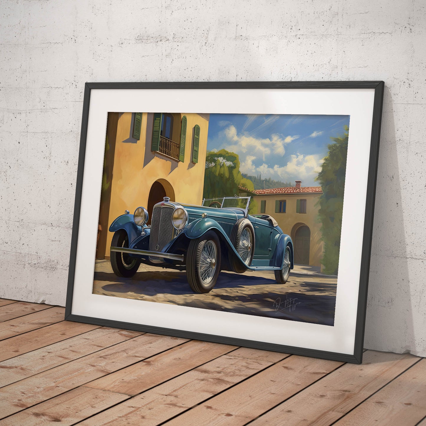 »Vibrant teal 1930s vintage car«