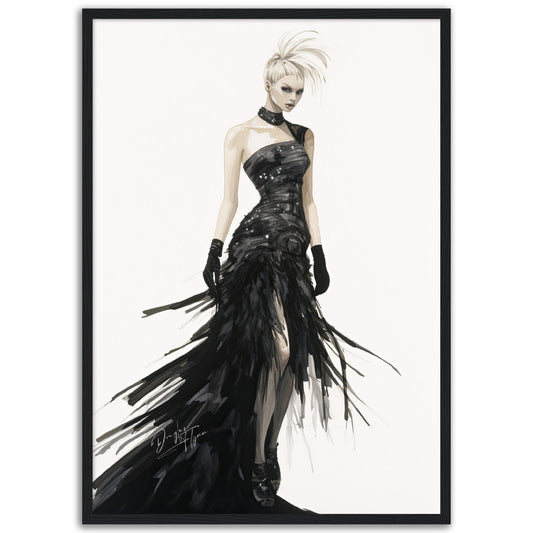 »Stunning Corseted Gown, 2000s with Feather Details«