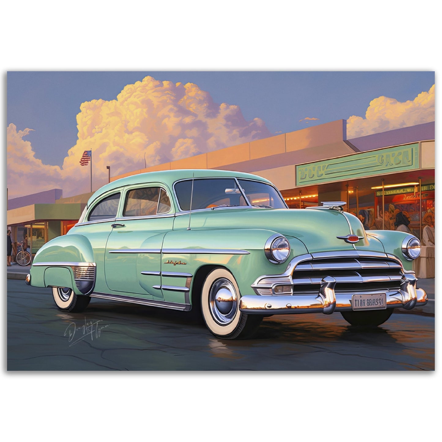 »Mint green 1940s Oldsmobile vintage car«