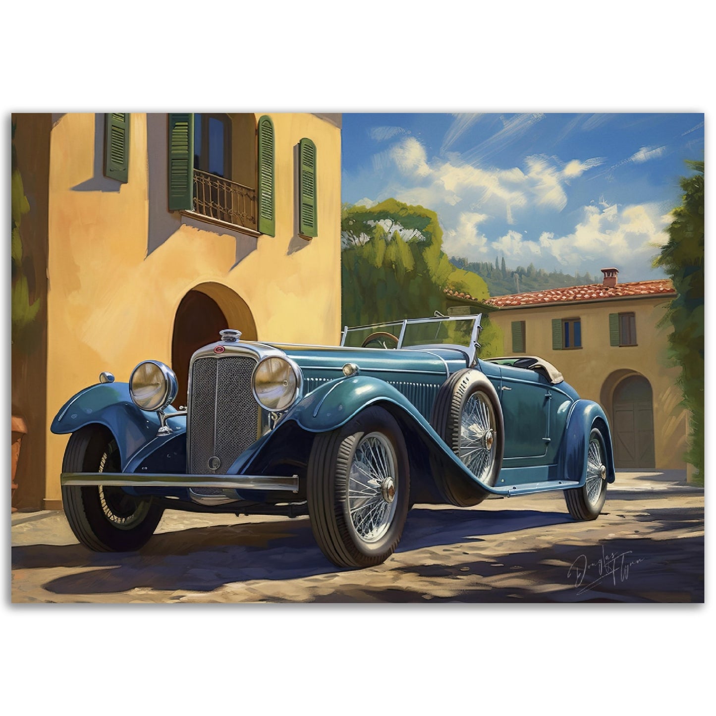 »Vibrant teal 1930s vintage car«