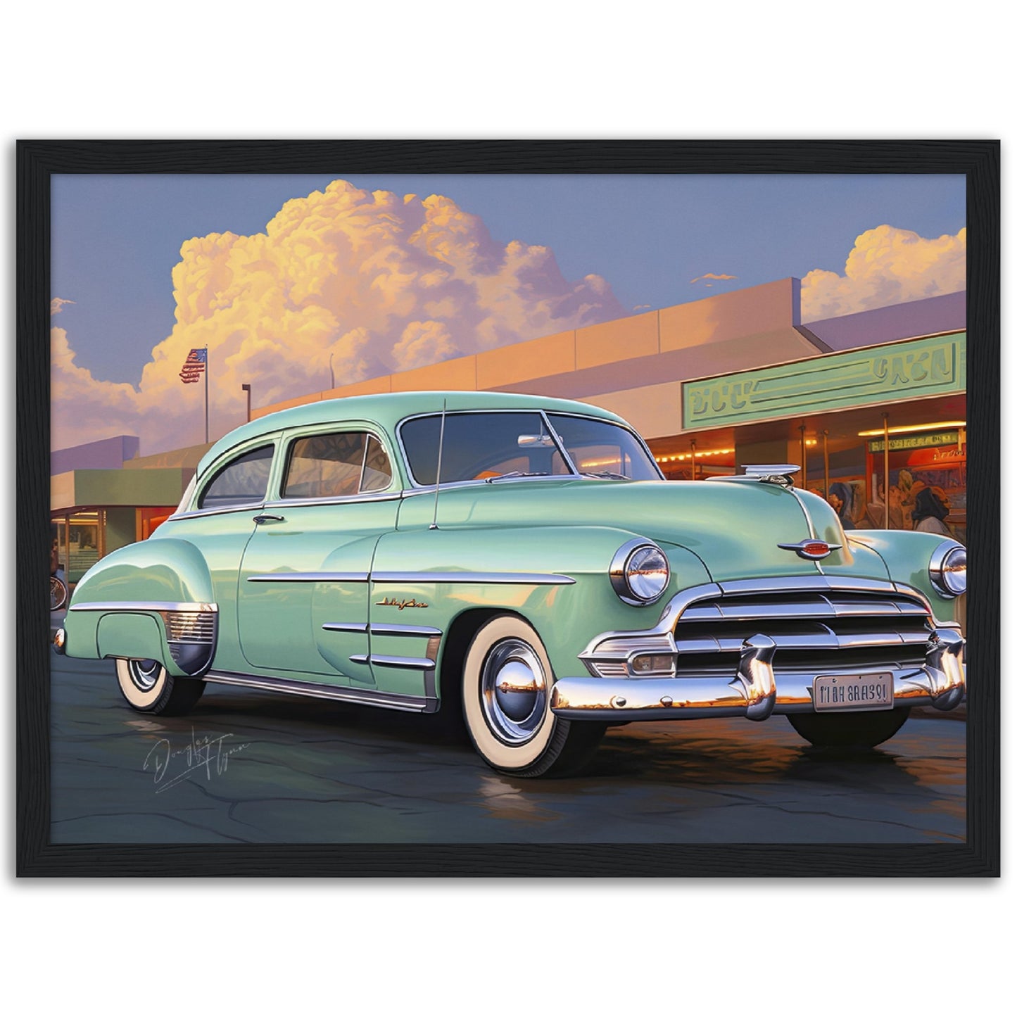 »Mint green 1940s Oldsmobile vintage car«