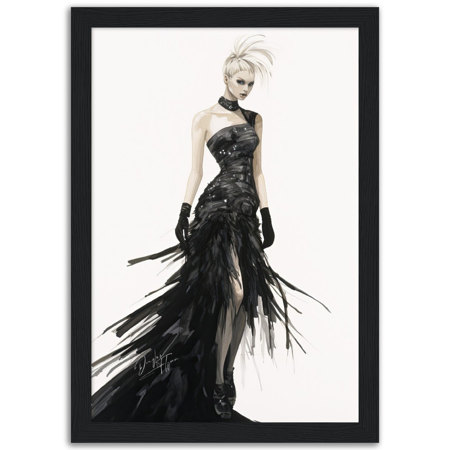 »Stunning Corseted Gown, 2000s with Feather Details«