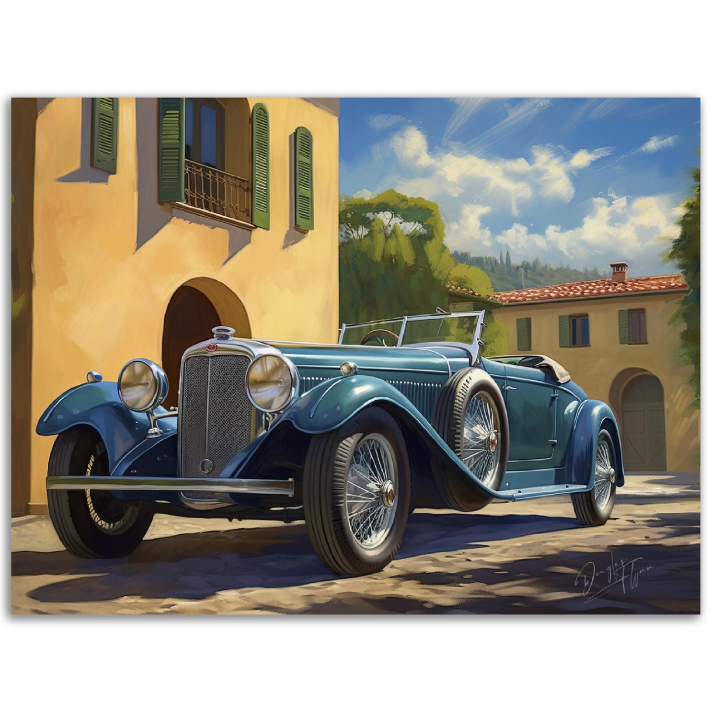 »Vibrant teal 1930s vintage car«