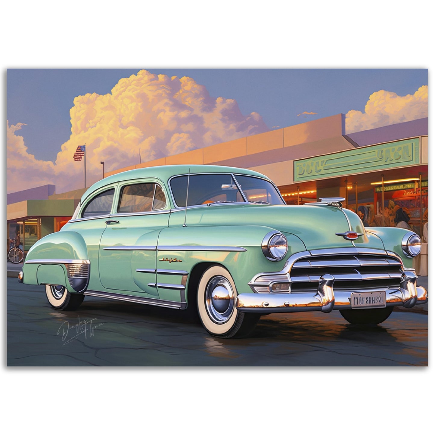 »Mint green 1940s Oldsmobile vintage car«