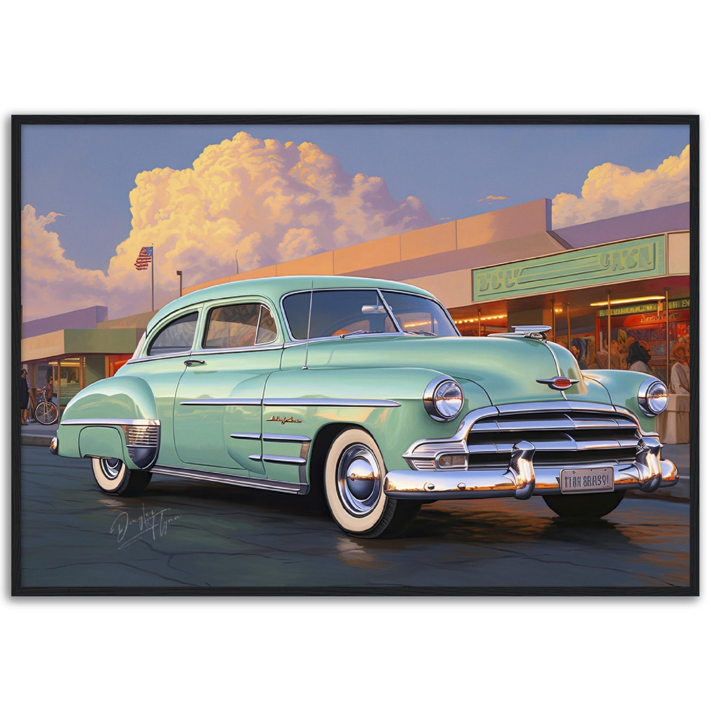 »Mint green 1940s Oldsmobile vintage car«
