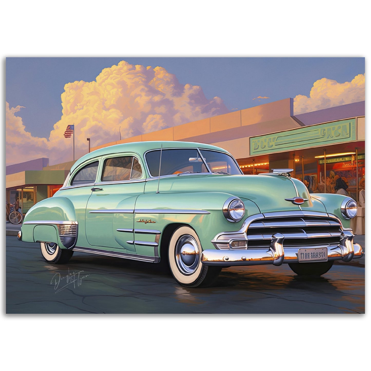 »Mint green 1940s Oldsmobile vintage car«