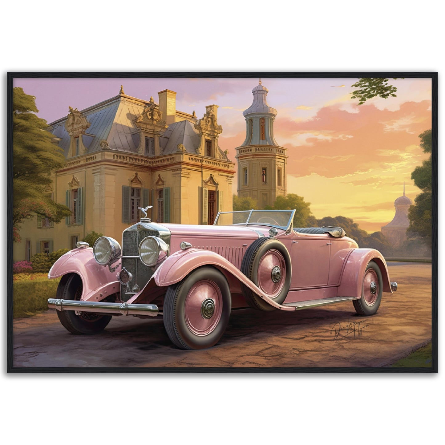 »Light pink 1920s vintage car«