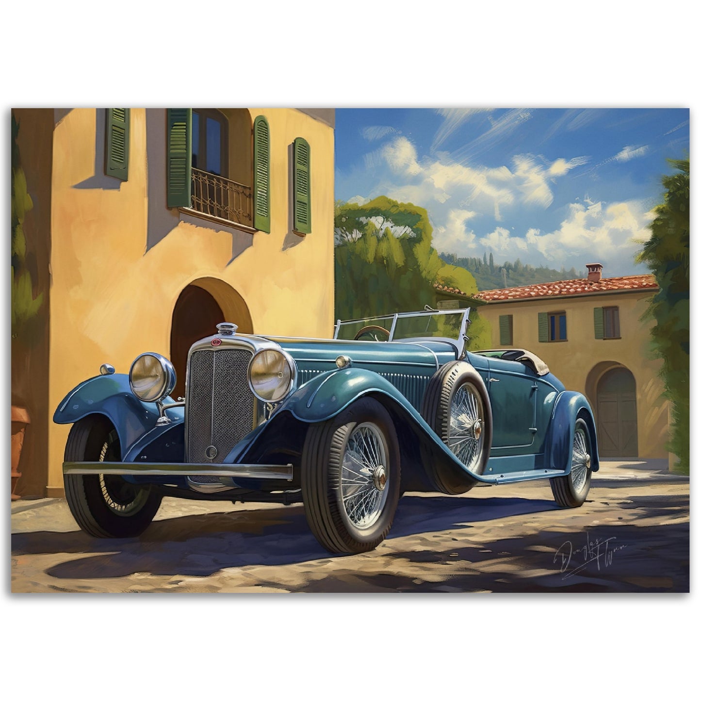 »Vibrant teal 1930s vintage car«