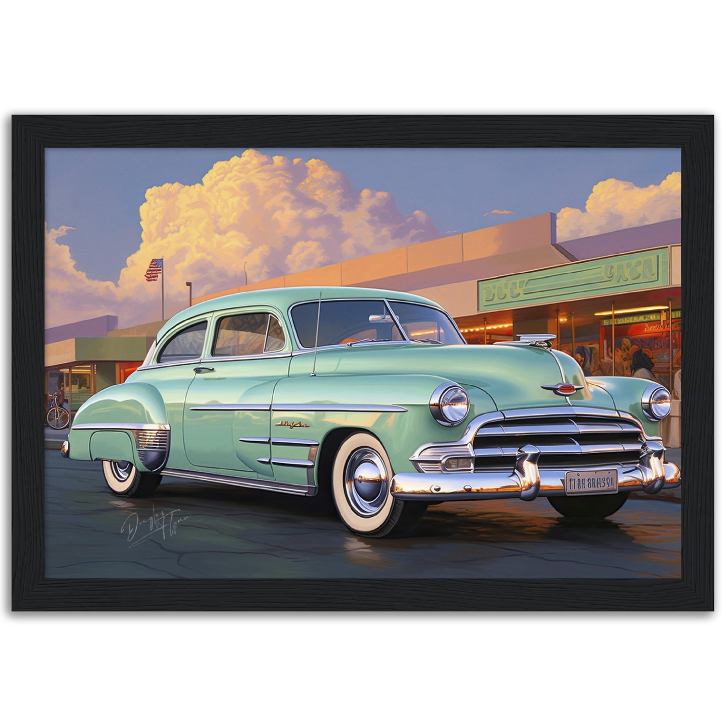 »Mint green 1940s Oldsmobile vintage car«