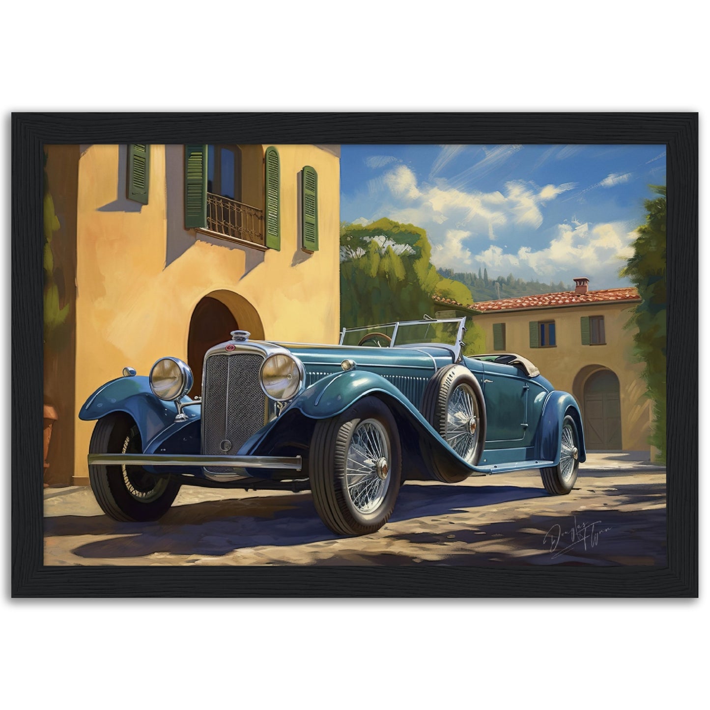 »Vibrant teal 1930s vintage car«