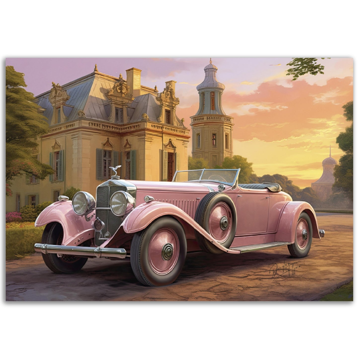»Light pink 1920s vintage car«