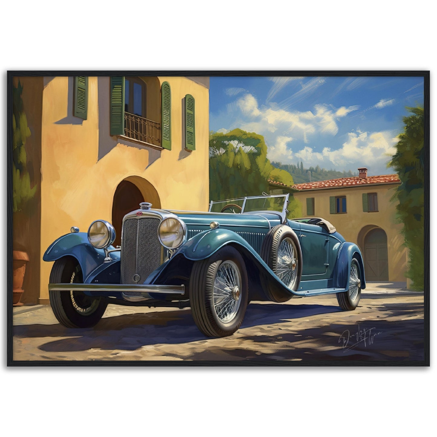 »Vibrant teal 1930s vintage car«
