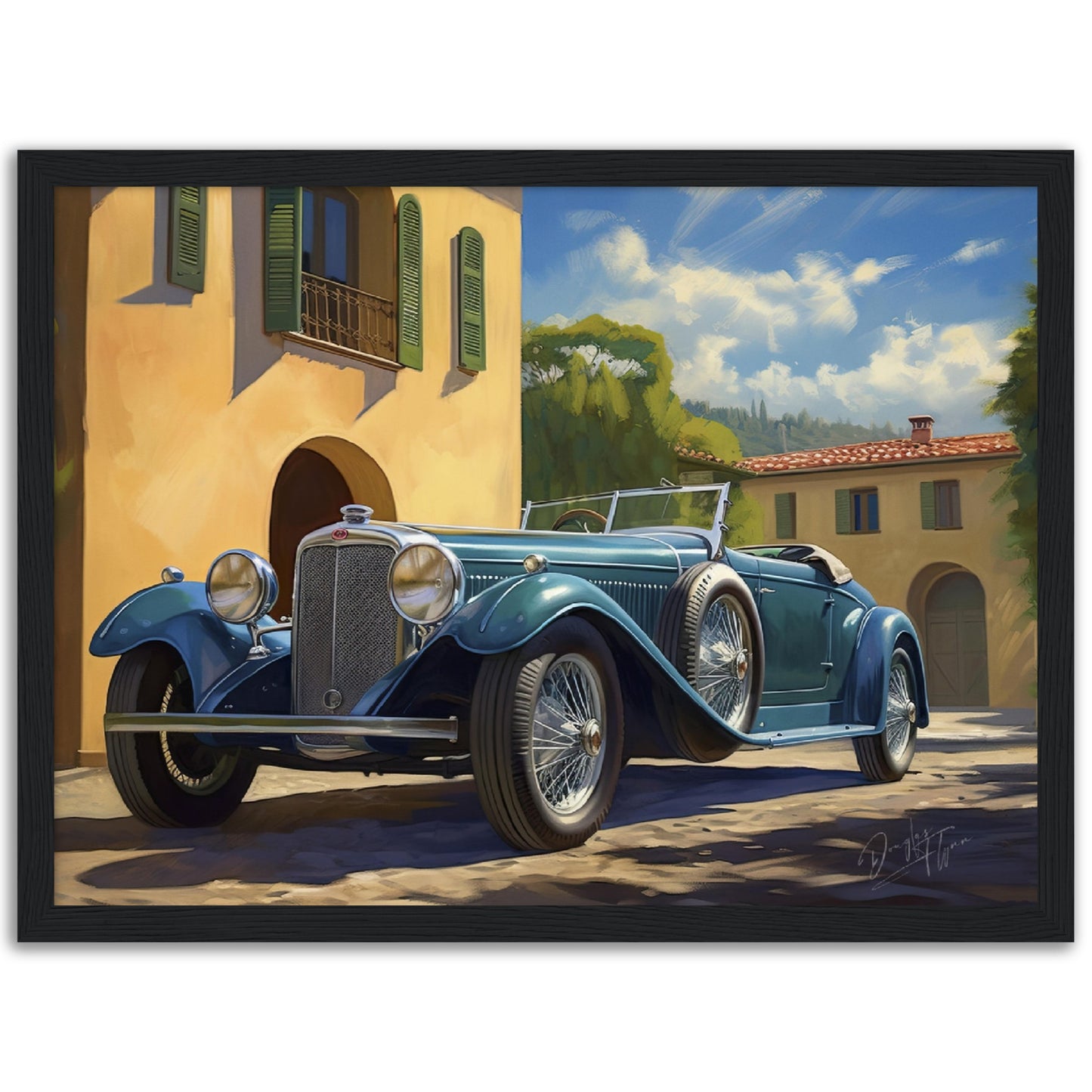 »Vibrant teal 1930s vintage car«