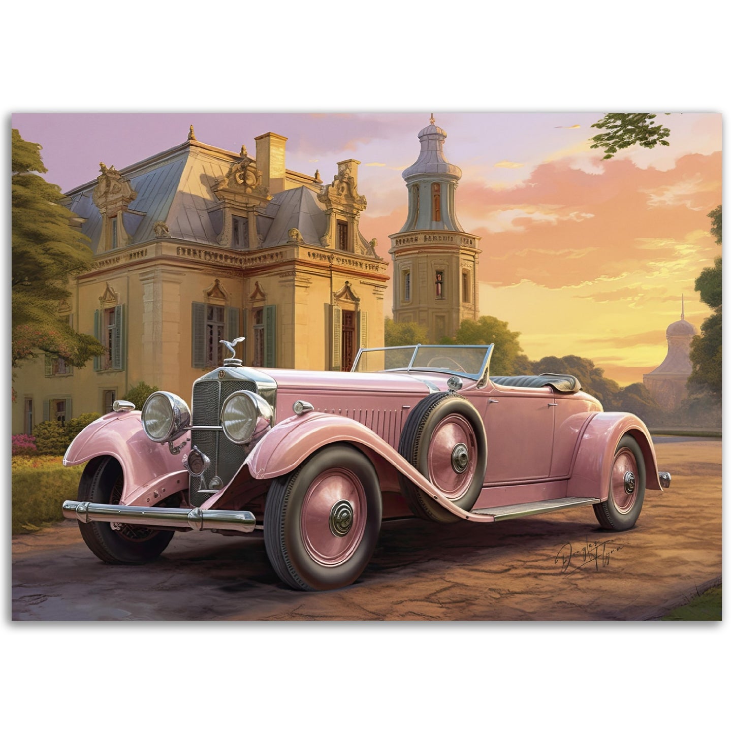 »Light pink 1920s vintage car«