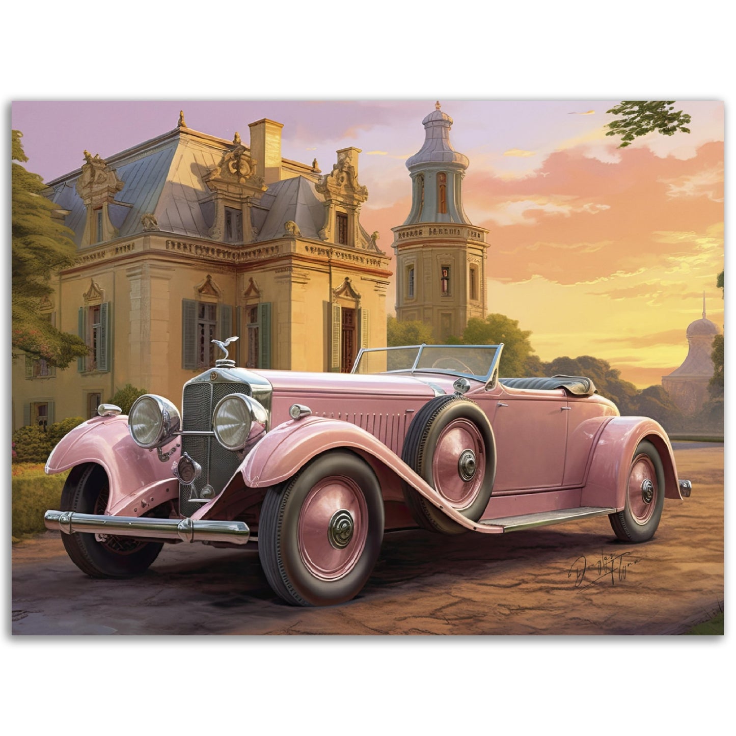 »Light pink 1920s vintage car«