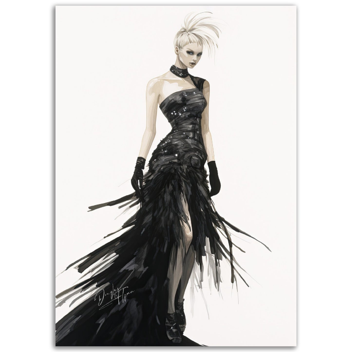 »Stunning Corseted Gown, 2000s with Feather Details«