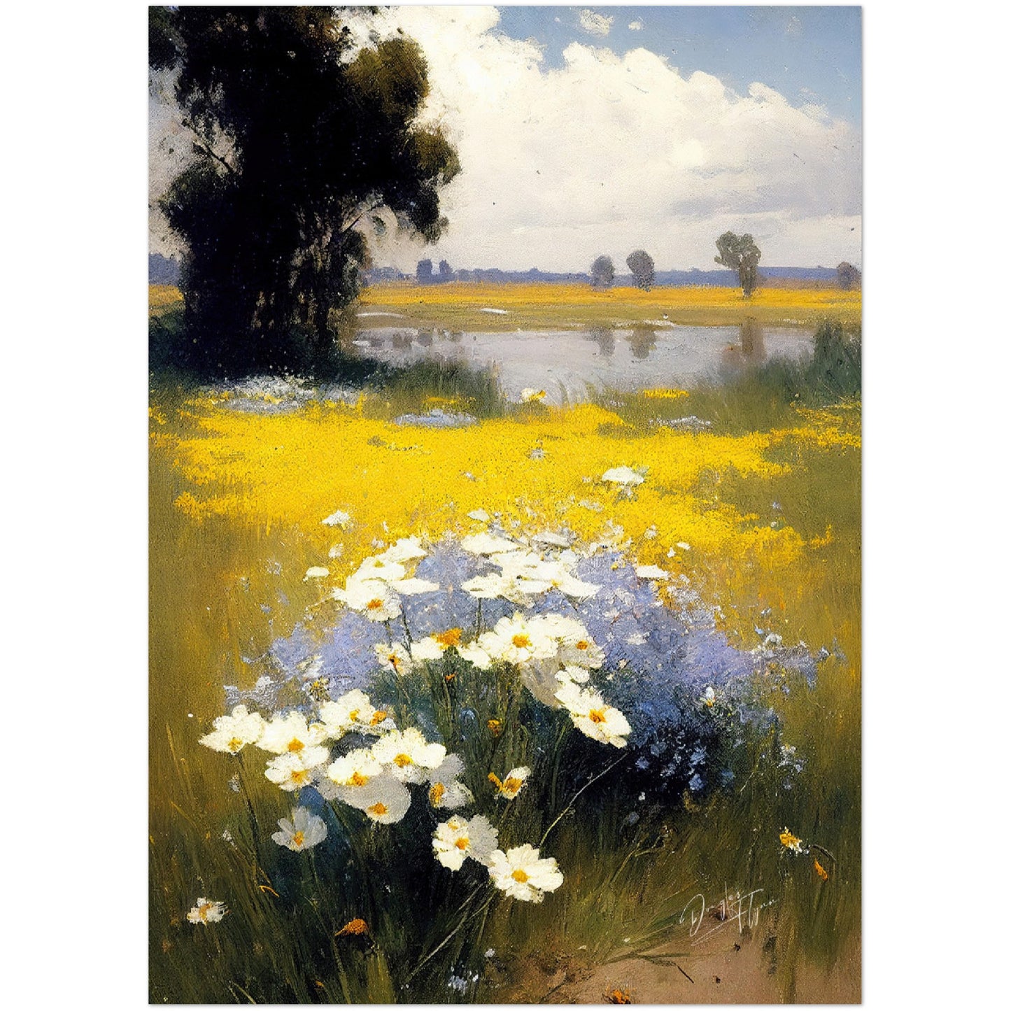 »Wildflowers And The Lake« retro poster