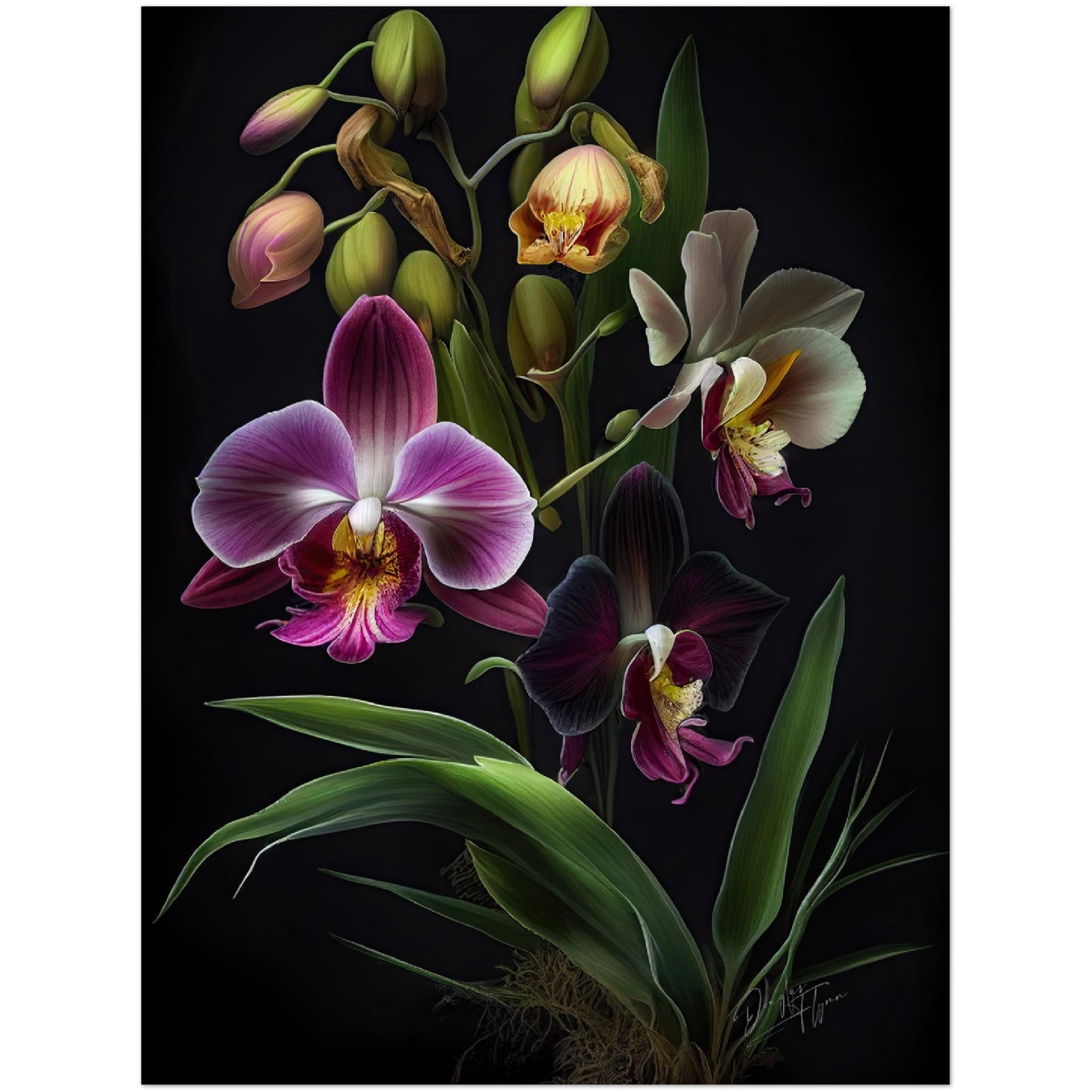 »Flowers in the Moonlight« retro poster