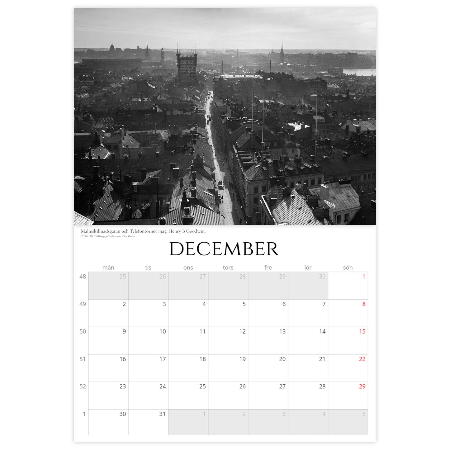 »Stockholmsnostalgi från ovan« Väggkalender 2024