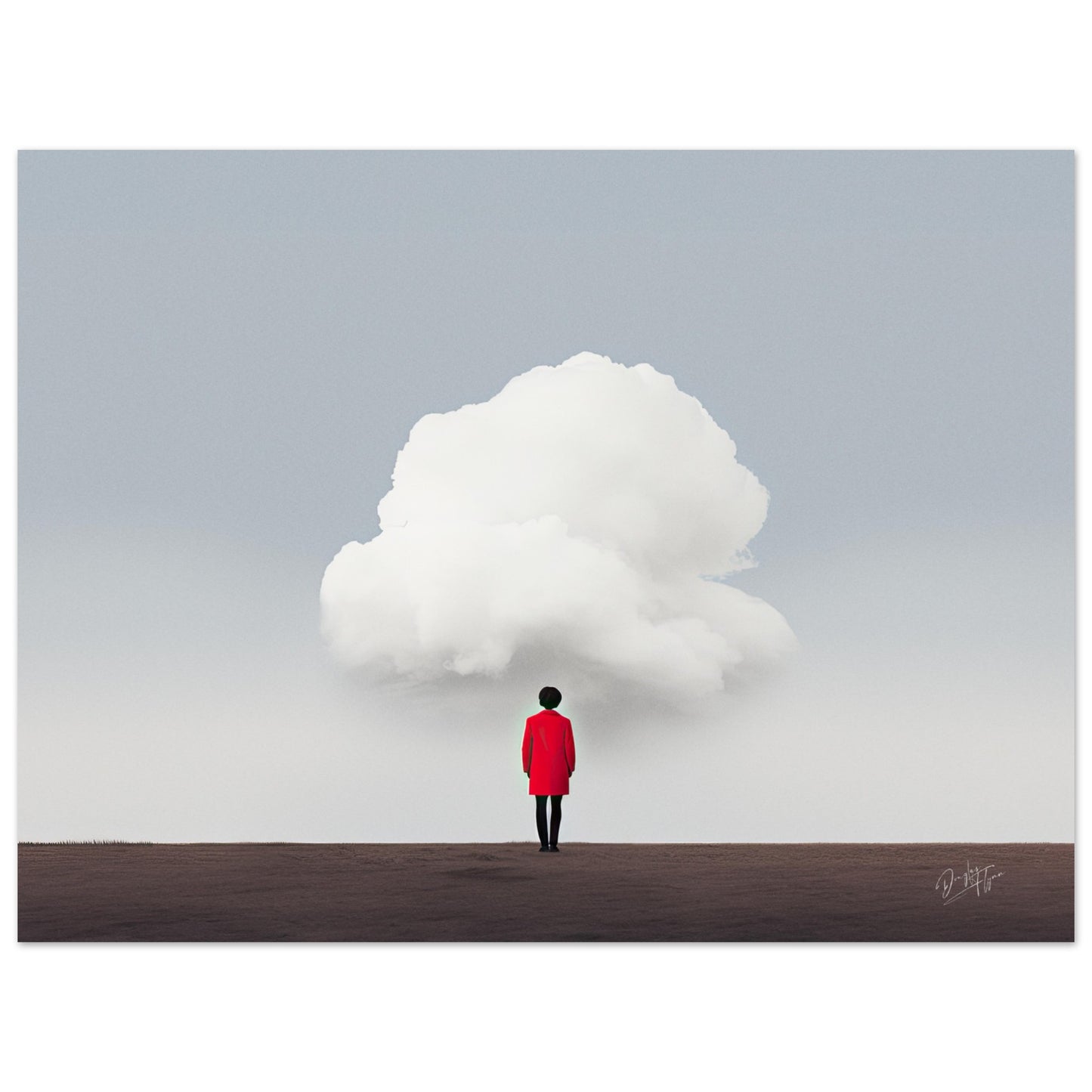 Woman dressed in Red Under White Cloud
