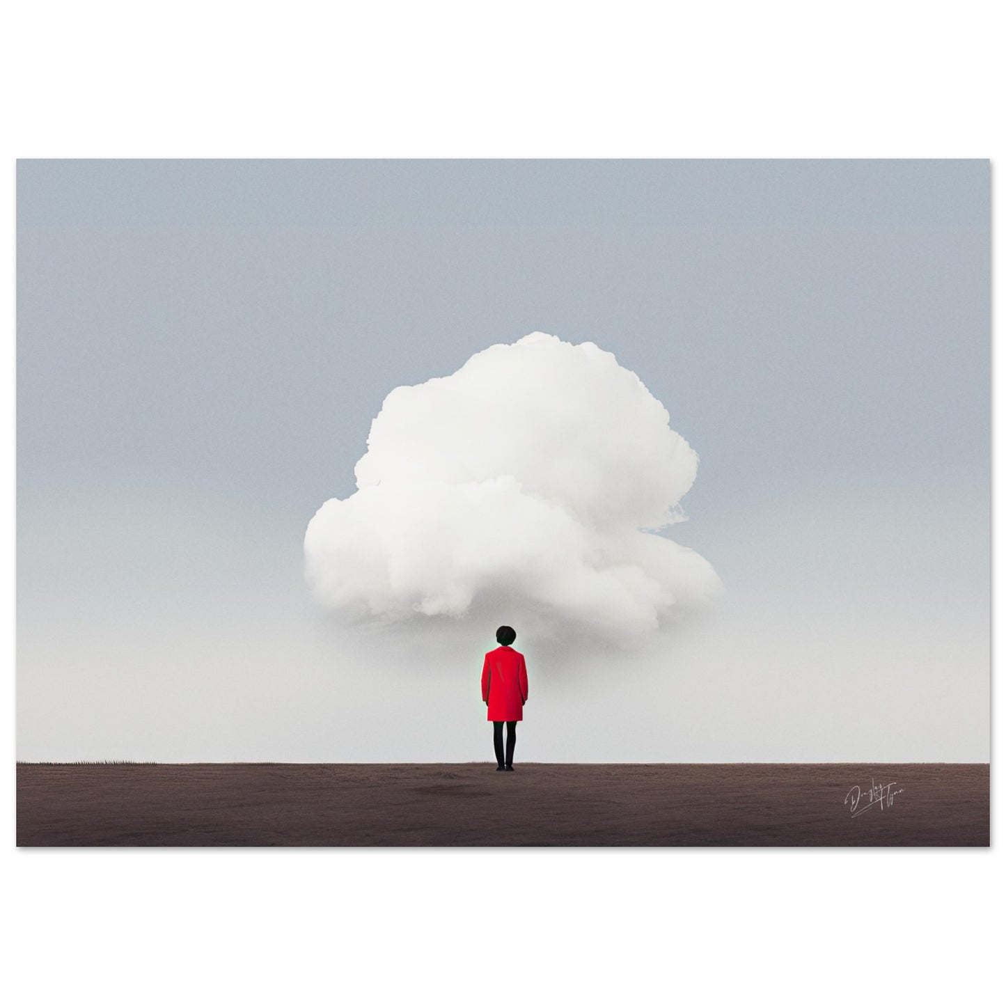 Woman dressed in Red Under White Cloud