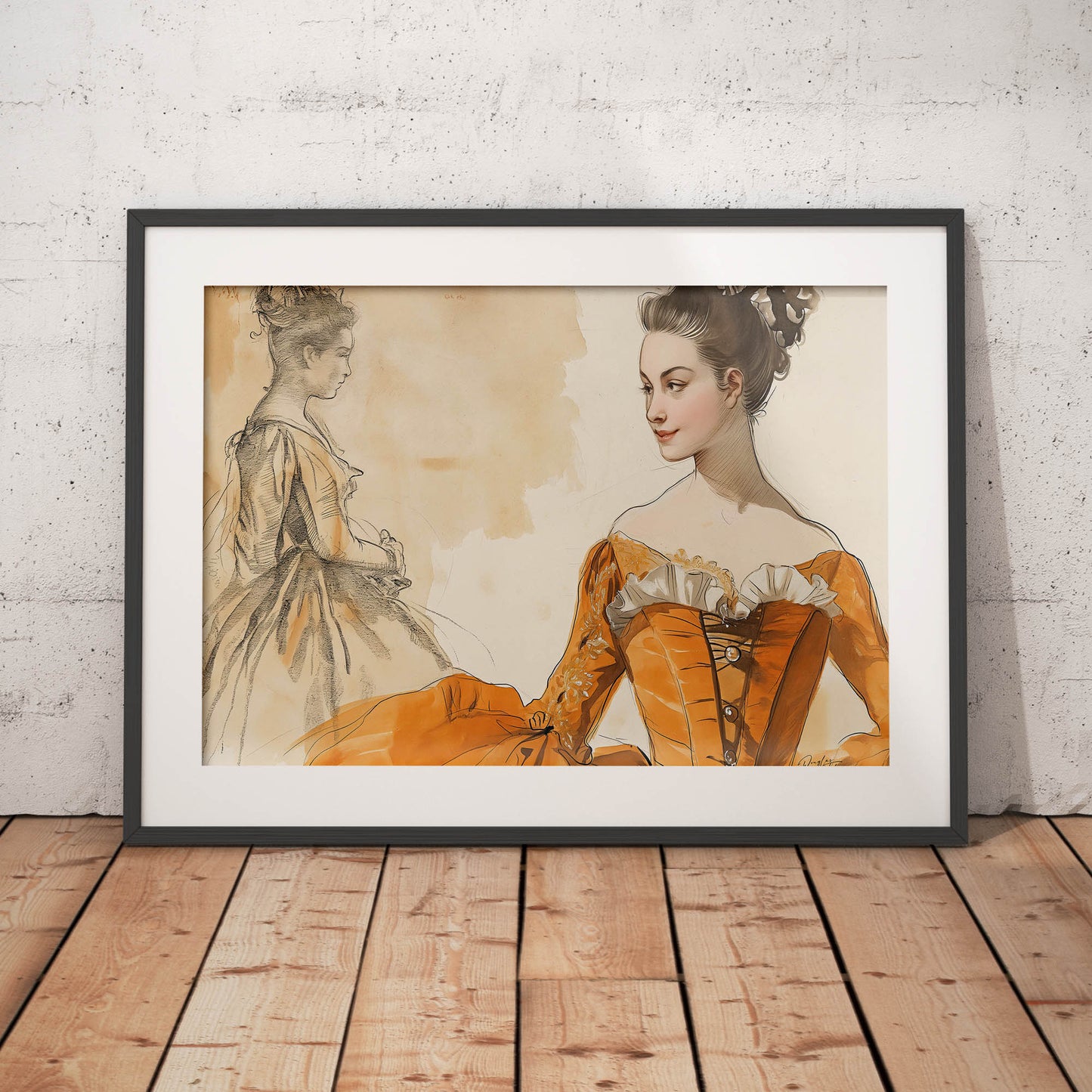 A 1700s Soft Orange Formal Petticoat and Stomacher