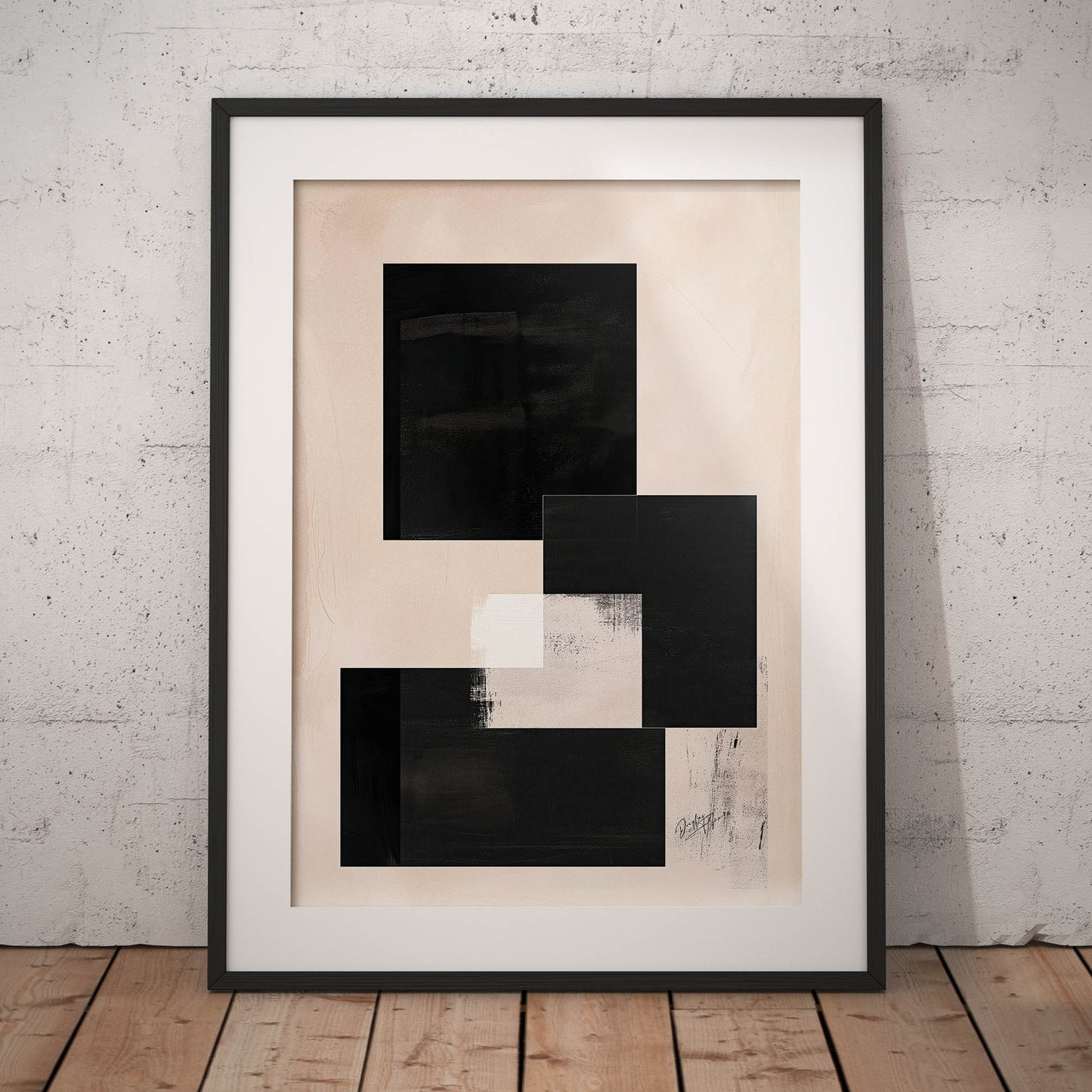 »Three Black Boxes And a White«, poster med abstrakta former