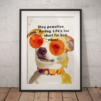 »Stay pawsitive, darling. Life’s too short for bad vibes!« arty hundposter