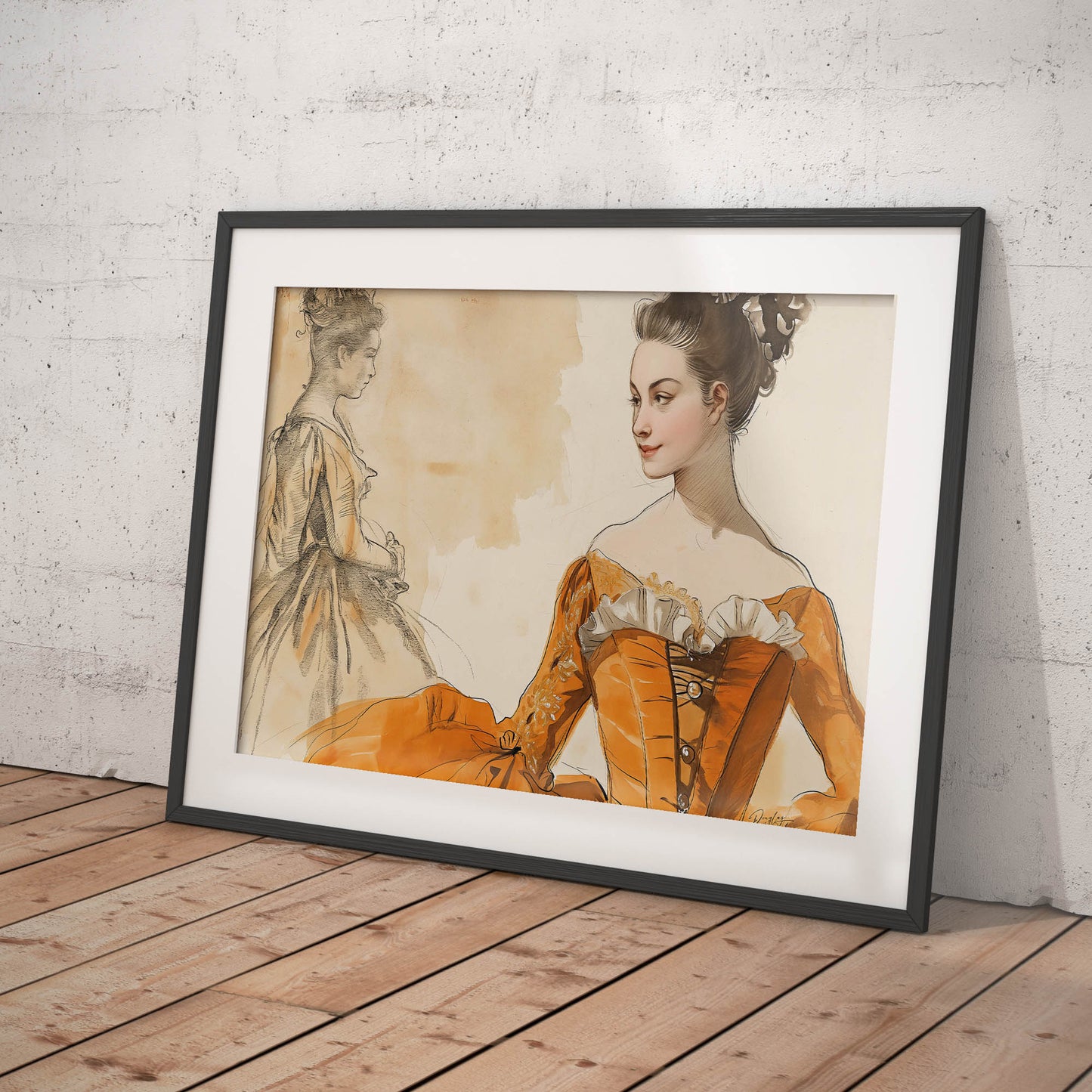 A 1700s Soft Orange Formal Petticoat and Stomacher
