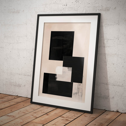 »Three Black Boxes And a White«, poster med abstrakta former