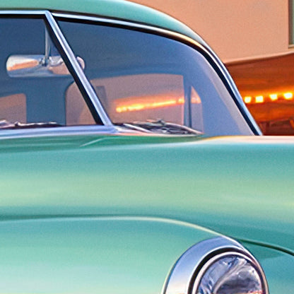 »Mint green 1940s Oldsmobile vintage car«