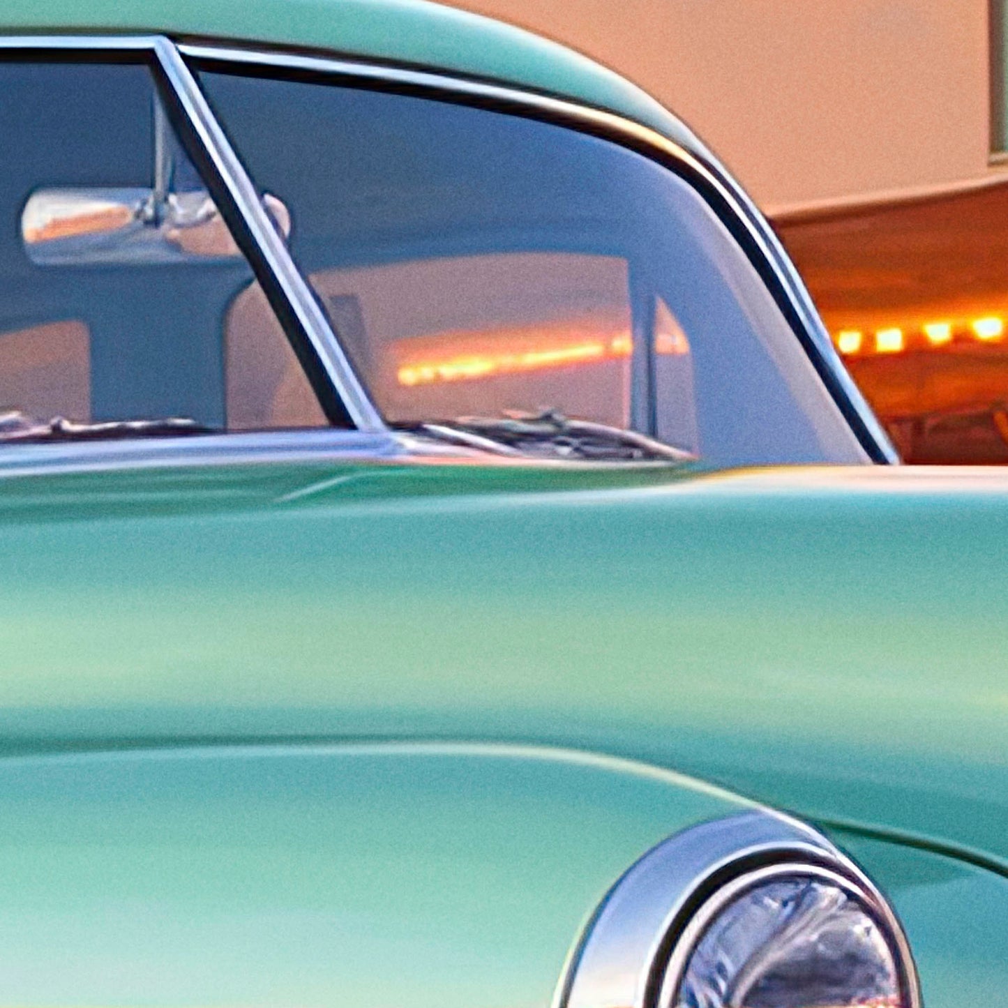 »Mint green 1940s Oldsmobile vintage car«