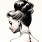 »Romantic Black and White Ruffled Sleeve Corseted Gown 1850s«