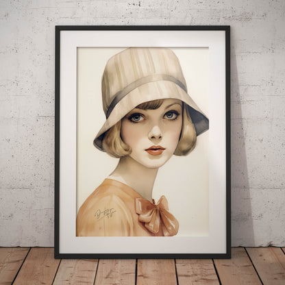 »Classic Beige Cloche Hat, 1920s with Bow Detail«