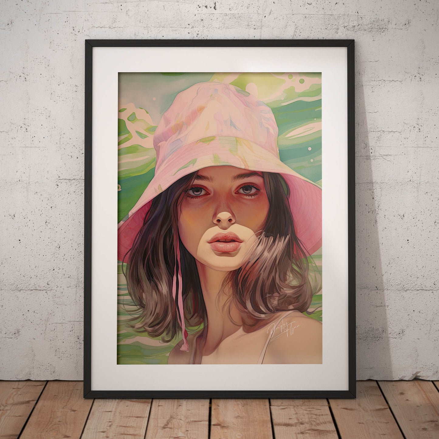 »Fun Tropical Print Pink and Green Bucket Hat, 1990s«