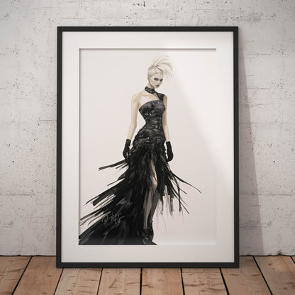 »Stunning Corseted Gown, 2000s with Feather Details«