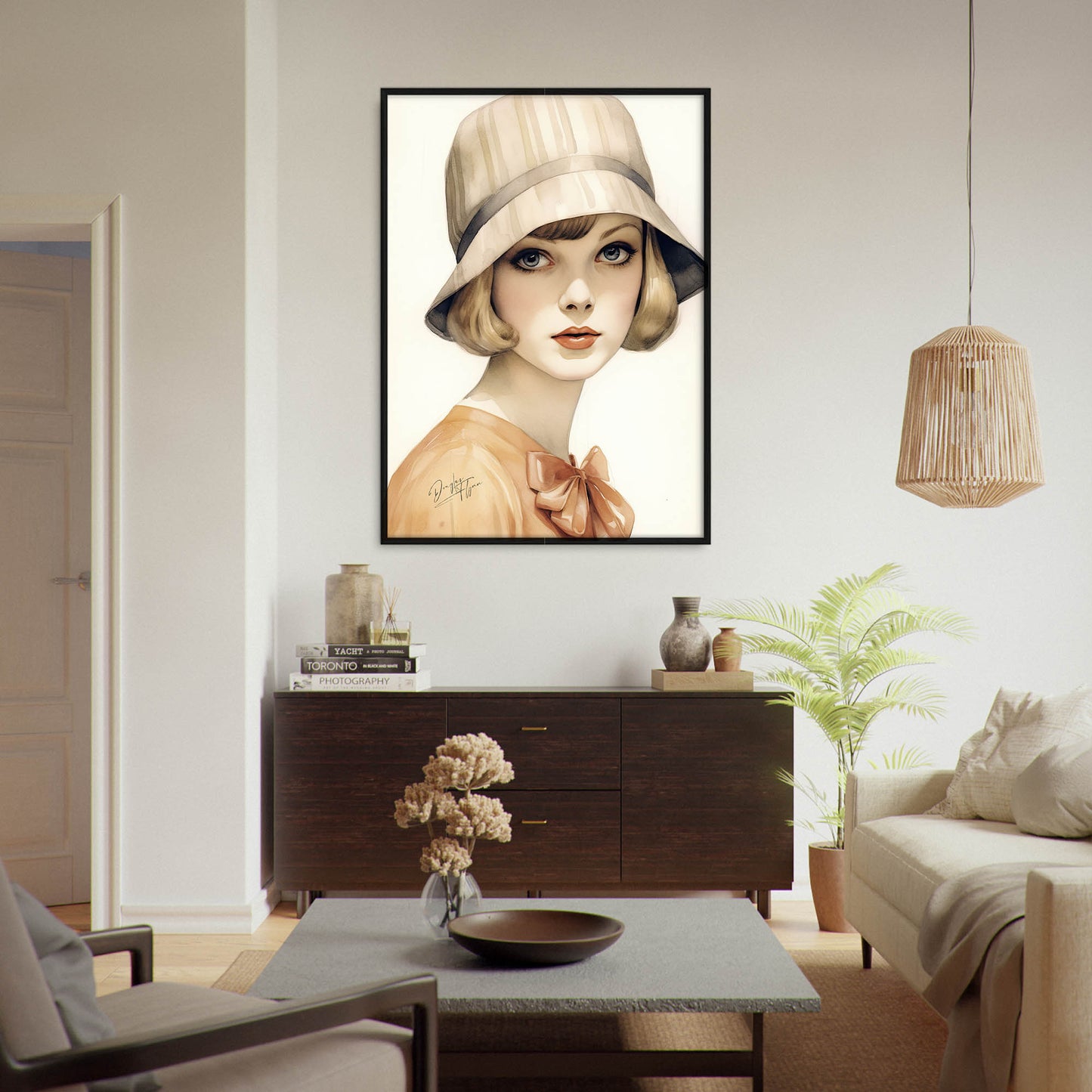»Classic Beige Cloche Hat, 1920s with Bow Detail«
