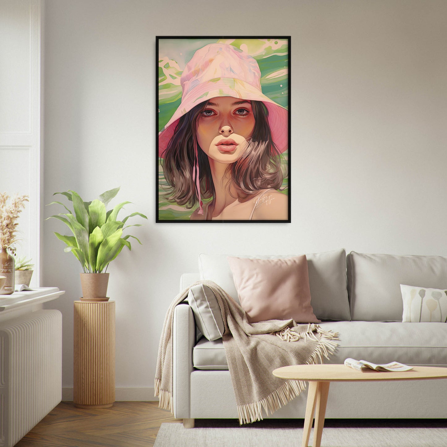 »Fun Tropical Print Pink and Green Bucket Hat, 1990s«
