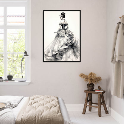 »Romantic Black and White Ruffled Sleeve Corseted Gown 1850s«