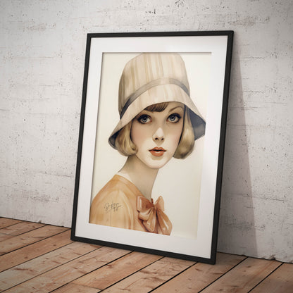 »Classic Beige Cloche Hat, 1920s with Bow Detail«