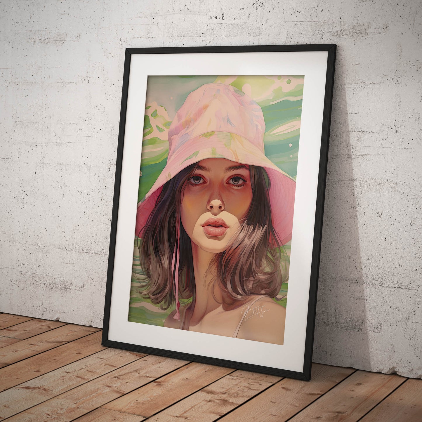 »Fun Tropical Print Pink and Green Bucket Hat, 1990s«