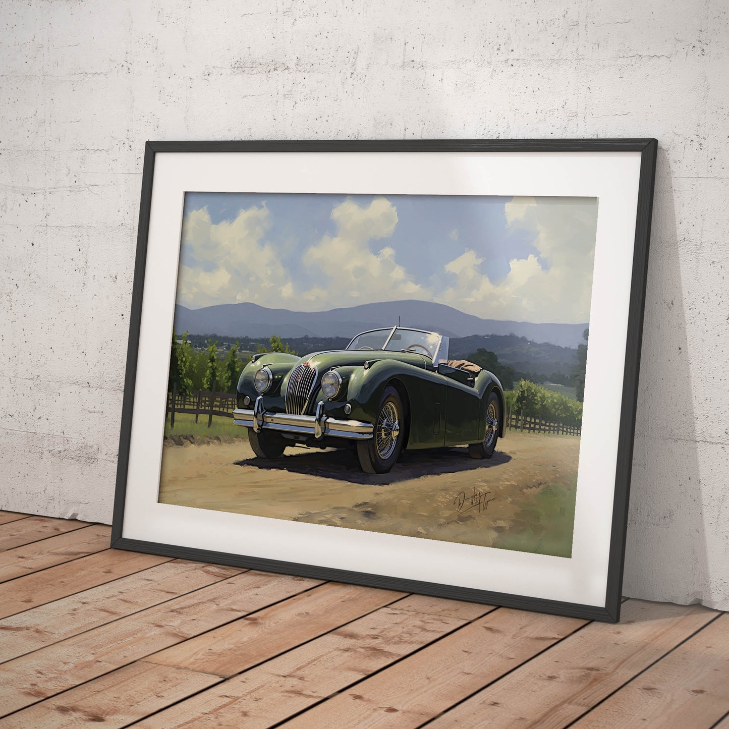 »Forest green 1950s vintage cabriolet car«